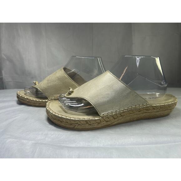 Andre Assous Shoes - Andre Assous Sandals Women's Gold Leather Thong Espadrille Wedge Spain EU41 US10